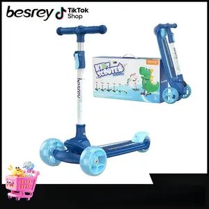 Besrey Kick Scooter for Kids Ages 3-10 with Adjustable Height, Extra Wide Deck, LED Light Wheels, Rear Brake, Lean-to-Steer Technology, and Fast Folding Design for Boys/Girls