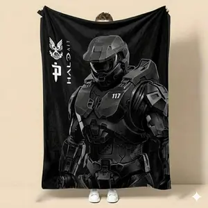 Halo Master Chief Spartan 117 UNSC Gaming Fleece Throw Blanket, Premium Ultra Soft Flannel Fabric, High-Definition Monochrome Print Bedding, Perfect Gift for Gamers and Xbox Fans Bedroom Decor