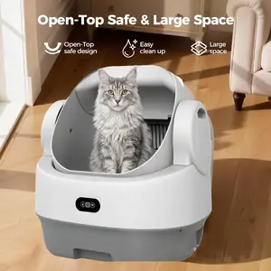 Automatic Cat Litter Box,Self Cleaning Litter Box for Multiple Cats with Open Top Design, App Control, Safety Protection, Ultra-Quiet，Easy Setup,White
