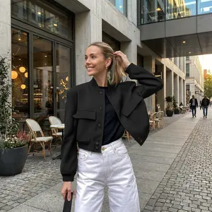 Women's Casual Bomber Jacket - Button Down Varsity Style Shackets with Pockets Lightweight Comfortable Outerwear Perfect for Daily Wear Shopping Leisure Fashion Trendy Streetwear Style