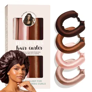 Satin Heatless Curling Rod - Jumbo Flexi Rod, Heatless Hair Curler for Overnight, Soft Hair Curlers, Heatless Curlers for Women, 4pcs, Rosewood