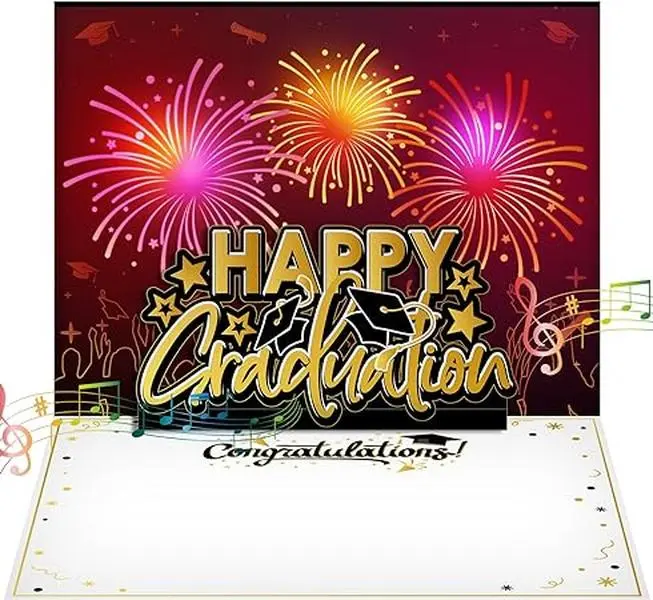 Graduation Cards 2024 LED Graduation Popup Music Card with Envelopes Congratulations Graduation Greeting Card Grad Gift for Mother's Day High School College University Party(Black Gold)