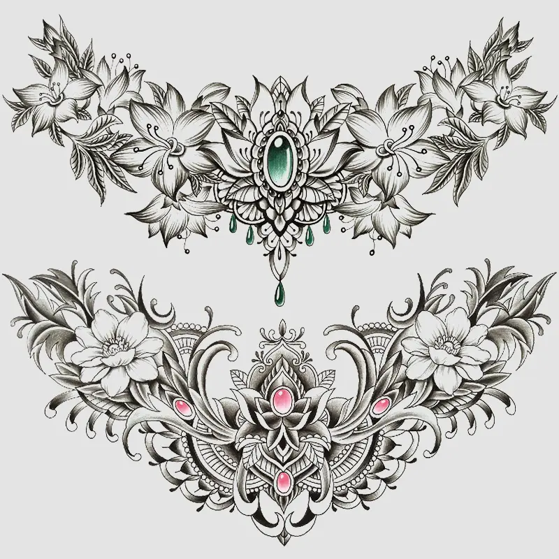 Waterproof Henna Temporary Tattoo Stickers for Women, Large Floral Diamond Design, Easy Apply Body Art for Belly Waist Decor