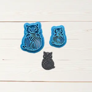 Playful Kitty with Yarn Cookie Cutter: Ideal for Cookies, Ceramics, Pottery, Polymer Clay, Fondant - Multi-Medium Craft & Baking Tool