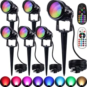 120V RGB Color Changing Landscape Spotlights 12W LED Outdoor Spot Lights for Yard with Remote Control  Colored Spotlights with Plug for Outside House Garden Tree Decoration, 6 Pack