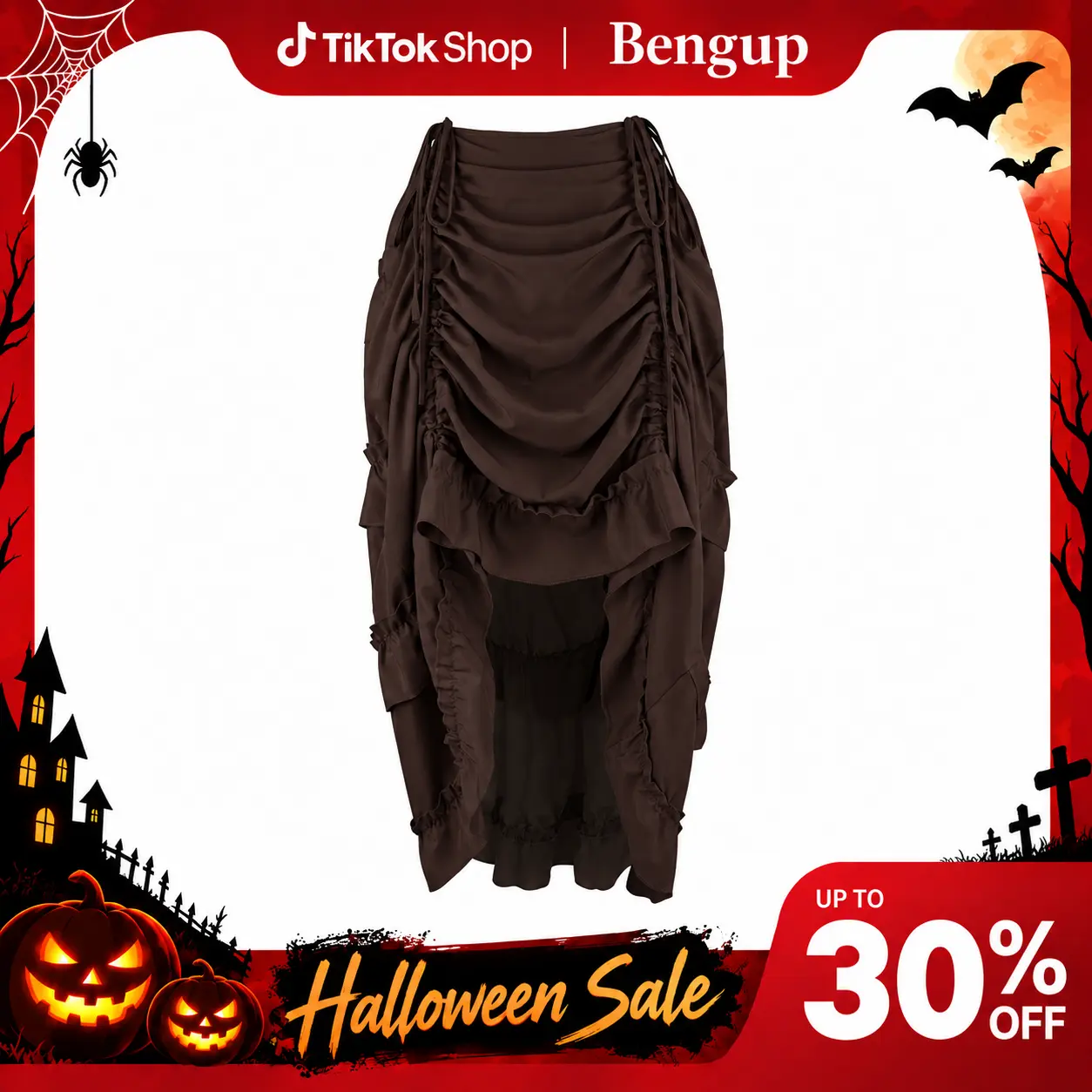 Women's Asymmetrical High-Low Ruffle Flowy Bottom Skirt - Victorian Medieval Renaissance Style, Steampunk Alt Lady Special Clothing, Halloween Costume, Women's Halloween, Elastic Waist, Black 6388-live-1