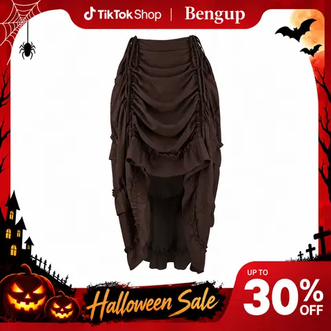 Women's Asymmetrical High-Low Ruffle Flowy Bottom Skirt - Victorian Medieval Renaissance Style, Steampunk Alt Lady Special Clothing, Halloween Costume, Women's Halloween, Elastic Waist, Black 6388-live-1,sohochic
