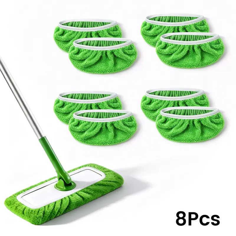 8 Microfiber Mop Heads - Sustainable Washable Mop Accessories, Easy to Install, Machine Wash Compatible, Water Absorbent, Quick Floor Shine, Wet or Dry Home Floor Cleaning Pads