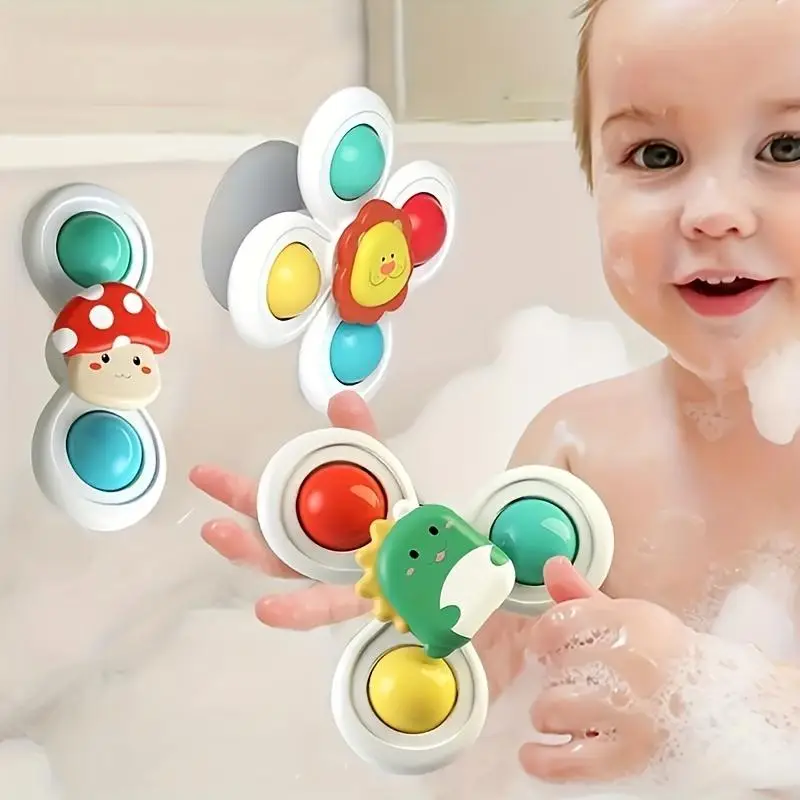 Cartoon Dinosaur Mushroom Design Bath Toy, 3 Counts/set Cute Rotating Bath Toy, Floating Bath Toy, Fun Bathing Toy for Shower Bathtub