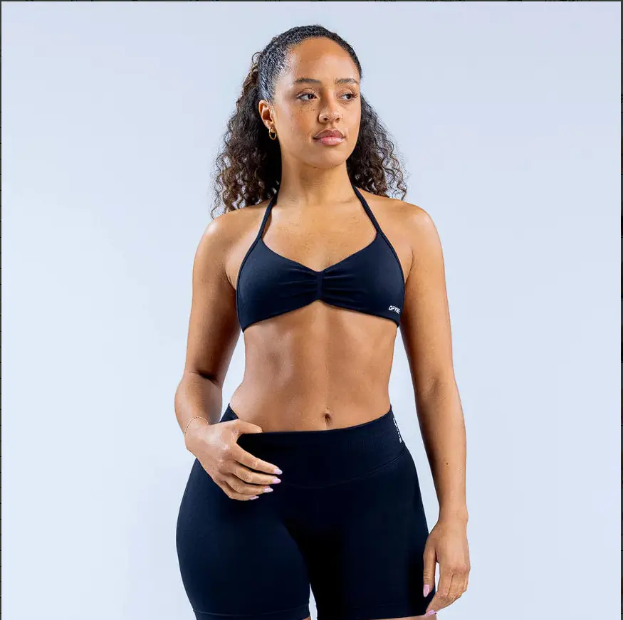 (With Logo) DF High Waist Tummy Contro Biker Shorts -Seamles Ruched Hater Sports Bra for Women's Gym Training Quick Dry Compression Fitness Set