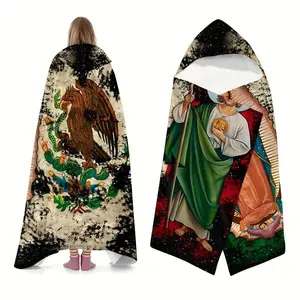 Virgin Mary & Eagle Pattern Wearable Blanket, 1 Count Soft Digital Printing Cozy Hooded Blanket, Office Nap Blanket, Sofa Blanket, Autumn and Winter Blanket