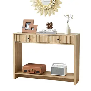 Giratree Console Table with Drawers, Narrow Mid-Century Fluted Entryway Table Sofa Table with Storage Shelf, Wood Entry Table Accent Behind Couch Table for Entrance, Hallway, Living Room