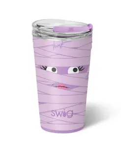 SwigLife Creepy Cute Mummy Boo Crew 24oz Party Tumbler - Stainless Steel, Double-Wall Vacuum-Sealed, Non-Breakable Drinkware with Silicone Coaster Base