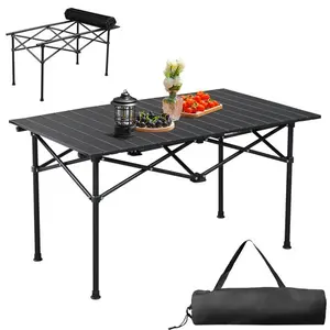 Portable Folding Camping Table, Ultralight Collapsible Table Outdoor Camp Table for Travel Hiking Backyard BBQ Party, 37x20 in, Black