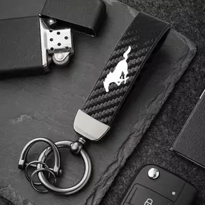 Carbon Fiber Leather Keychain Car Keychain Horseshoe Buckle Jewelry For Ford Mustang GT SHELBY Auto Accessories
