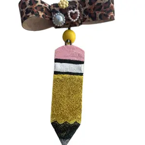 Pencil Freshie with bow-Vibrant pencil Design with Colorful glitter Print & pencil Notebook Accents on Black Background