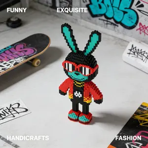 1844pcs Long-Eared Rabbit Series Building Blocks Toy, Creative Assembly Block Decorations, Handmade DIY Craft, Home Living Room Decoration