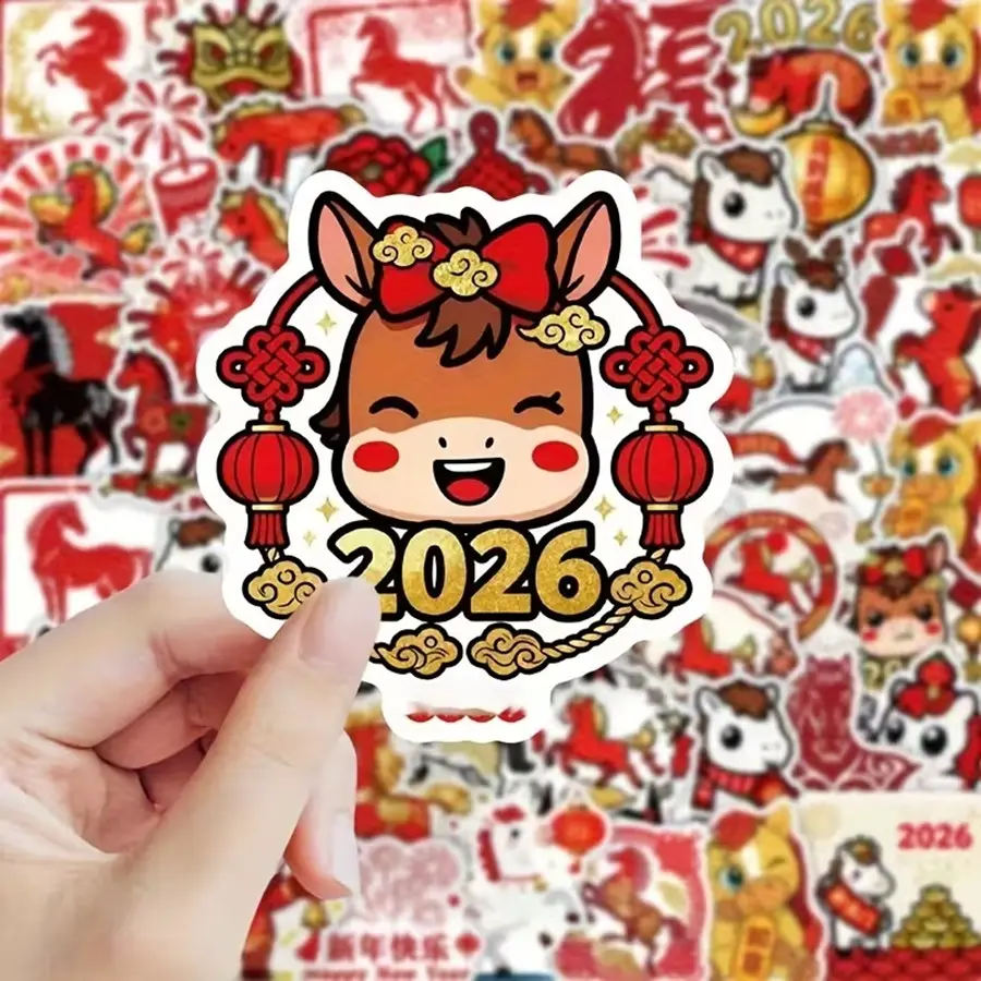 2026 New Year Horse Stickers Set, 61 Cartoon Horse Decals for Gifts & Rewards, Laptop Notebook Tablet Decorations, Happy New Year Stickers
