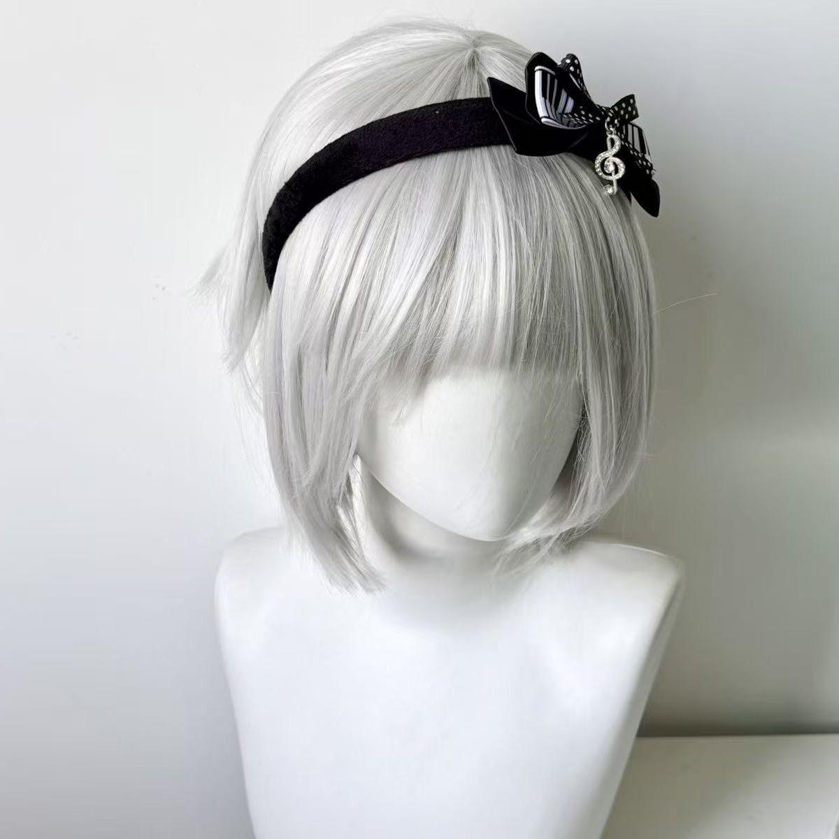 Y2K Black White Polka Dot Piano Key Bow Music Note Headband Cute Gothic Hair Accessory