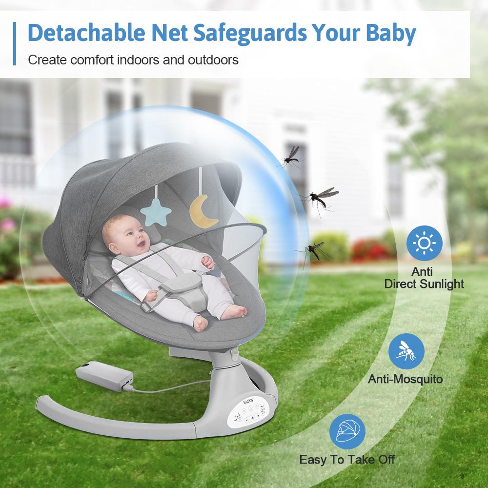 COMOMY Baby Swing for Infants with 5 Natural Sway Speeds, Portable Bt Music Baby Swing with Remote Control & 5-Point Harness, Hands-Free Baby Soother, Lightweight Baby Rocker for 5-20 Lb, 0-6 Months, Grey, Valentine's Day