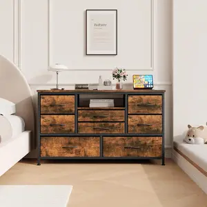 Dresser with LED Lights and Charging Station 55 Inch TV Stand with 8 Drawers Rustic Brown Entertainment Center Rustic Brown