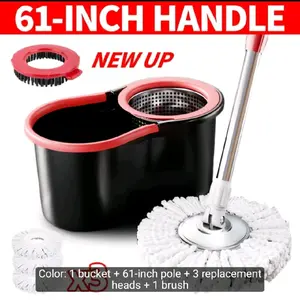 Spin Mop and Bucket Set, Mop Bucket for Office, Home, 360° Spin Mop Bucket System with 3 Microfiber Mop Replacement Heads and Stainless Steel Adjustable Handle for Floor Cleaning, Bucket Floor Cleaning System