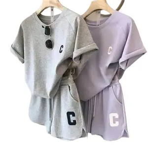 Women's Solid Color Short Sleeve Tee & Drawstring Waist Shorts Set, Casual Round Neck T-shirt & Shorts, Ladies Clothes for Daily Wear