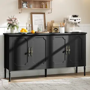 59 in Buffet Sideboard Cabinet with Storage and Adjustable Shelves, Vintage Coffee Bar Cabinet with 4 Doors for Kitchen Dining Room Living Room Hallway