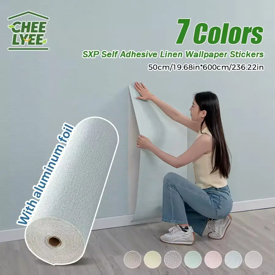 1 Roll Self-Adhesive Linen Decorative Wallpaper, 236x19.7 Inches, 9.6 Mm Thick, Waterproof Easy Cut, Peel & Stick, Home Decor for Living Room Kitchen Bedroom