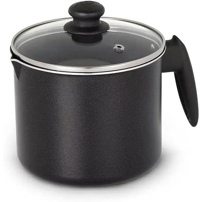 (51 Oz - 1.6 Quart) Non-stick Milk Pitcher with Glass Lid, Aluminum Frothing Jug
