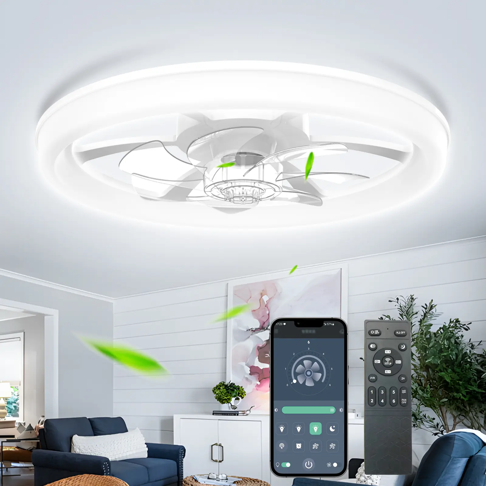 DEMILARE Modern Dimmable LED Ceiling Fan Light - 3 Color Temperatures, 6-Speed Noiseless AC Motor, Remote Control, Timer, White Fandelier for Bedroom Fan Ceiling, Living Room, Ceiling Fan Lights,SummerFinds,Summer Turn Up campingessentials