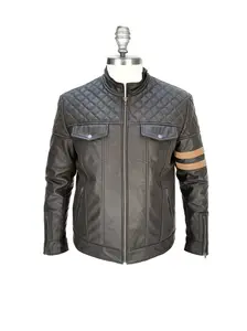 Men's Buffalo Leather Jacket Classic Biker Style with Flap Chest Pockets & Quilted Design for Comfort