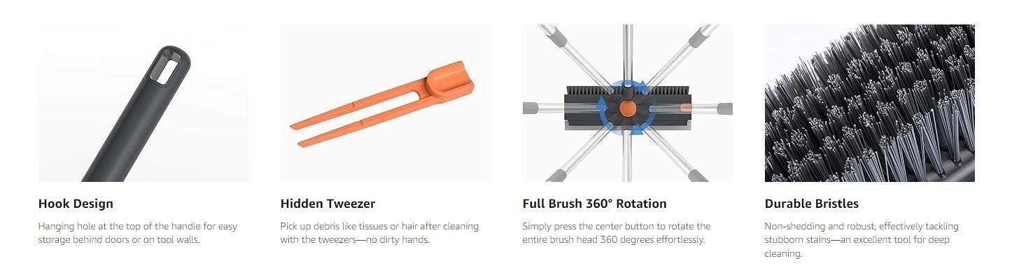 360° Rotating V-Shaped Floor Scrubber Brush with Long Handle, Heavy Duty Bathroom Shower Cleaning Brush with Stiff Bristles and Silicone Squeegee, Adjustable Stainless Steel Pole for Tile, Tub, Grout, Wall, Mirror, Deck, Pool and Indoor Outdoor Use 360° Rotating V-Shaped Floor Scrubber Brush with Long Handle, Heavy Duty Bathroom Shower Cleaning Brush with Stiff Bristles and Silicone Squeegee, Adjustable Stainless Steel Pole for Tile, Tub, Grout, Wall, Mirror, Deck, Pool and Indoor Outdoor Use