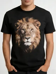 Lion Graphic Tee T Shirt for Men Bold Animal Print Tee Casual Streetwear Men's T Shirts Trendy Graphic Tee 90s Graphic Tees Good Graphic Tees Cool Design Everyday Wear Gift Idea Black Style