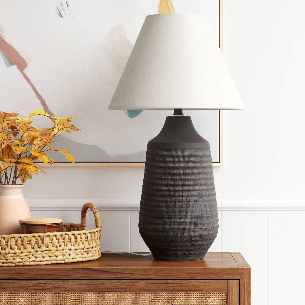 19"x8.5" Large Textured Ceramic Lamp Base Black - Threshold
