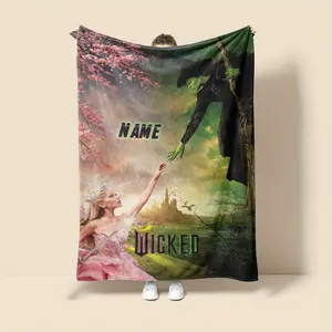 Wicked movie themed printed flannel blanket with custom name personalization and vibrant design for all-season comfort blanket plushthin quilt holiday gift Intense Nacho Printed Flannel Blanket