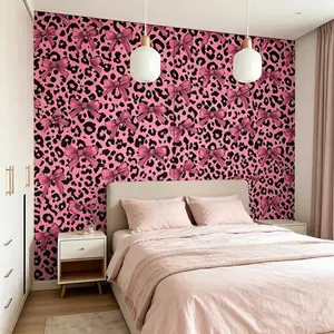 Removable Leopard & Bow Wallpaper Roll, Cute Coquette Peel and Stick Wall Decor, Easy Install, No Mess, Bedroom Wall Decor