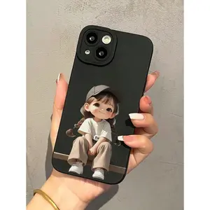 Anime 1pc Black Double Ponytails Girl Cute Minimalist Pattern Full Coverage TPU Shockproof Phone Case Suitable For IPhone17/IPhone17 Air/IPhone17 Pro/IPhone17 Pro Max/16 Pro Max/15 Pro Max/14 Pro Max/13 Pro Max/12 Pro Max