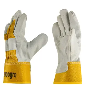 6 Pairs Cow Split Leather Work Gloves, Heavy Duty Full Palm Protection for Construction & Gardening