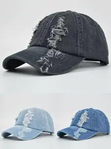 Unisex Ripped Denim Baseball Cap, Vintage Wash Design, Adjustable Casual Hat for Outdoor Activities, Daily Wear & Travel