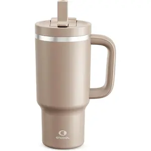 32 oz Tumbler with Handle and Straw: Stainless Steel Insulated Tumbler Keeps Cold for 24 Hours, Leakproof Travel Cup Fits in Cup Holder and BPA-Free,Raw Umber