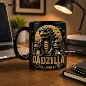 [Father's Day Gift] 3D Effect Personalized Dadzilla Mug for Dad, Custom Name Father’s Day Coffee Mug, Funny Godzilla Dad Gift