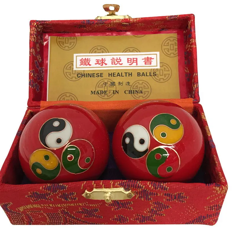 Thy Home Baoding Balls for Hand Exercise & Stress Relief, 2-Piece 1.75-Inch Red Manual Massage Tools with Jingling Sound, Body Care Gift Set in Embroidered Case, Gentle, Daily