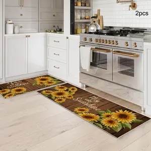 Sunflower Pattern Kitchen Mat, 2 Counts/set Non-slip Farmhouse Kitchen Rug, Decorative Carpet for Home Kitchen Living Room Bedroom Hotel Dining Room, Floral Rugs