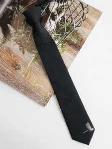 Unique Fabre's Insectarium Jacquard Tie, 2400-Needle Weaving with Silvery Thread Dragonfly Embroidery, Designer Tie with Gift Box, 6cm Ultra Narrow, Unisex Tie