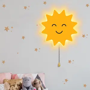 Sun Night Light Wall Lamp Sleeping Nursery Lighting Cute Floating Battery Operated Hanging Lamp for Baby Boys Girls Bedroom Room Nursery Wall Decorations