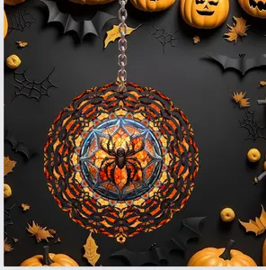 8-inch UV-Coated High-Quality Aluminum Whimsical Spooky Halloween Spider Kinetic Wind Spinner Decoration, Weatherproof Hangable Outdoor Garden Decor, Decorative Stakes & Wind Spinners, Includes Installation Guide, Easily Fanned Open