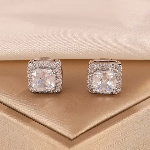 Hiphop Square Earrings, Copper Zircon Magnetic Ear Clips, Unisex Punk Style, All Seasons, Elegant Commuter Jewelry, Couple Accessories