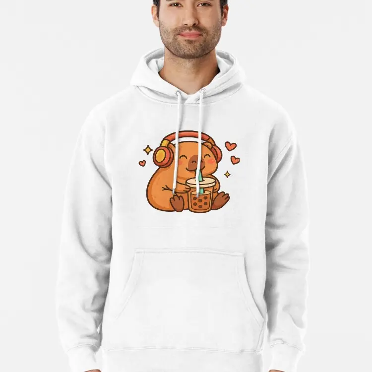 Cute Capybara Kawaii Anime Drinking Bubble funny Capybara Pullover Hoodie Unisex Hoodie, Cozy Sweater