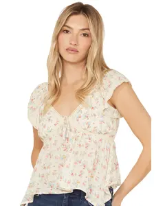 Wild Moss Women's Floral Print Hanky Hem Top - Ima5545-W1813